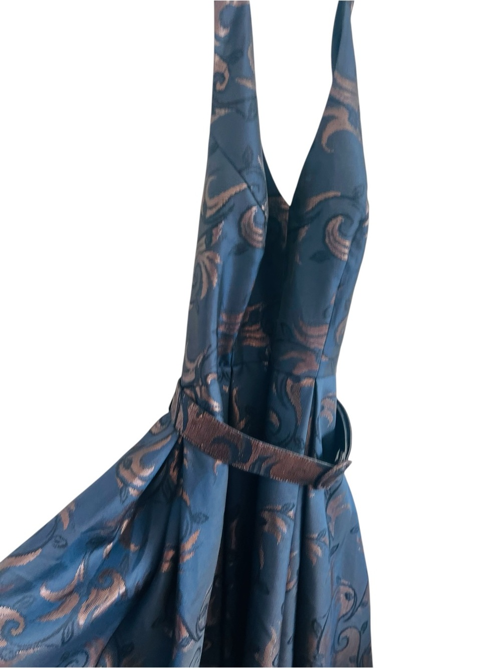 Muse Blue & Bronze Floral V-Neck Fit-and-Flare Dress